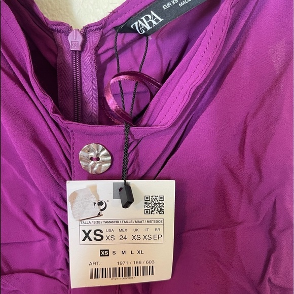 NWT ZARA Purple Button Front Draped Ruffle Mini Dress XS Blogger Favorite - Picture 11 of 12